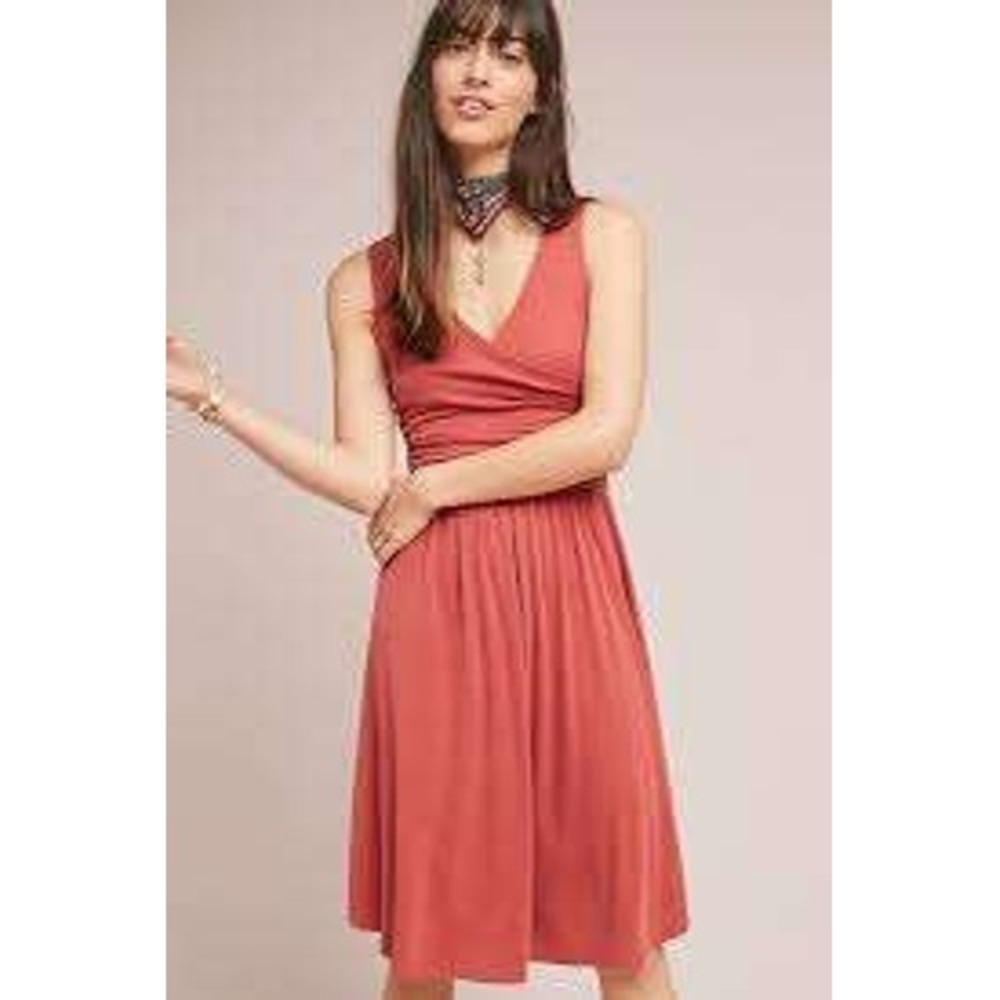 Maeve Anthropologie Womens Pink Red Coral Wrap Sleeveless Midi Dress XS Casual
